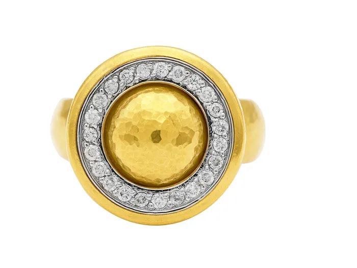 GG GOLD TRAD Rings GURHAN Amulet Gold Diamond Pave Cocktail Ring Round with Domed Center