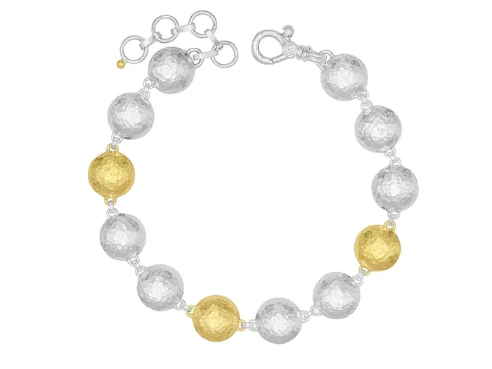 GG SILVER CLS GURHAN Spell Sterling Silver All Around SingleStrand Bracelet 10mm Lentil Shape Gold Accents Bracelets GG SILVER CLS GURHAN Spell Sterling Silver All Around SingleStrand Bracelet 10mm Lentil Shape Gold Accents Bracelets