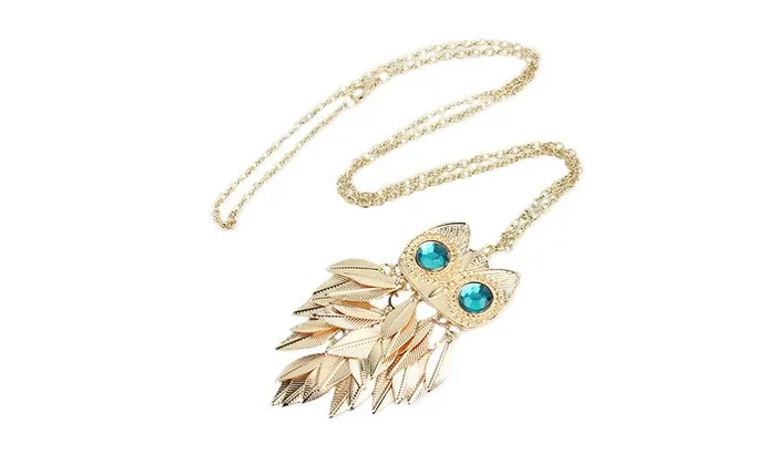 Gold Leaves Owl Pendant Necklace sparklingselections Necklaces