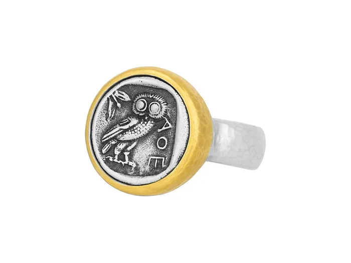 GURHAN Coin Sterling Silver Cocktail Ring Owl Gold Accents GG SILVER CLS Rings GURHAN Coin Sterling Silver Cocktail Ring Owl Gold Accents GG SILVER CLS Rings