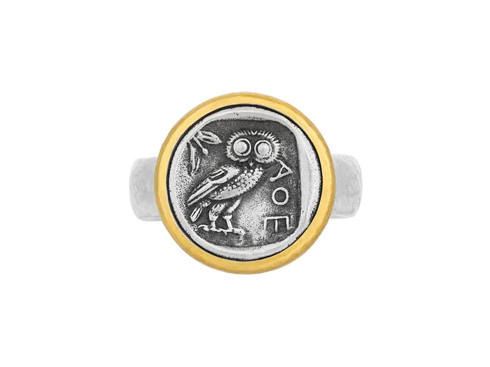 GURHAN Coin Sterling Silver Cocktail Ring Owl Gold Accents GG SILVER CLS Rings