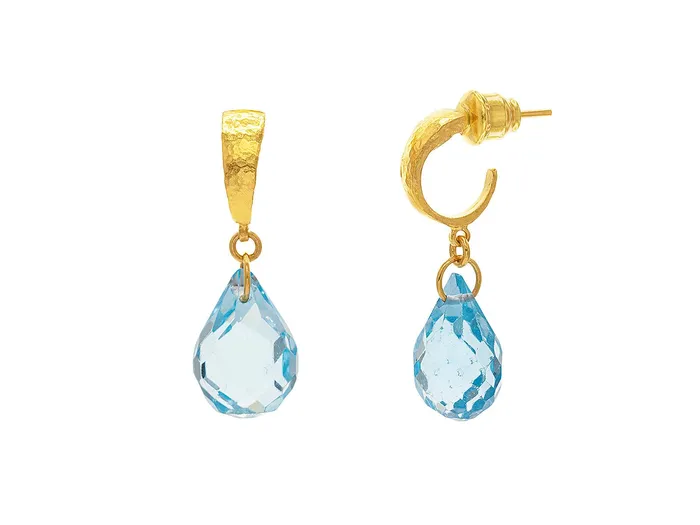 GURHAN Dew Gold Topaz Single Drop Earrings 16x10mm Teardrop on Small Hoop GG GOLD OOAK Earrings GURHAN Dew Gold Topaz Single Drop Earrings 16x10mm Teardrop on Small Hoop GG GOLD OOAK Earrings
