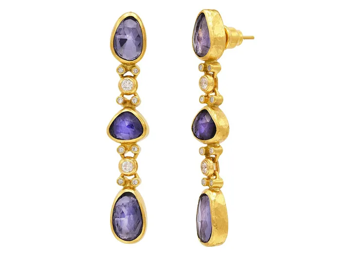 GURHAN Elements Gold Iolite Long Drop Earrings Amorphous Shaped Stones GG GOLD OOAK Earrings GURHAN Elements Gold Iolite Long Drop Earrings Amorphous Shaped Stones GG GOLD OOAK Earrings