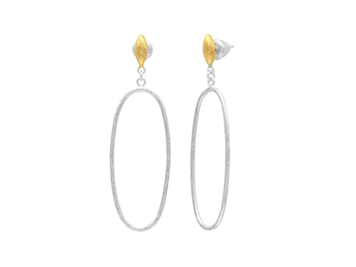 GURHAN Geo Sterling Silver Single Drop Earrings Large Silver Oval Olive Top Gold Accents GG SILVER CLS Earrings GURHAN Geo Sterling Silver Single Drop Earrings Large Silver Oval Olive Top Gold Accents GG SILVER CLS Earrings