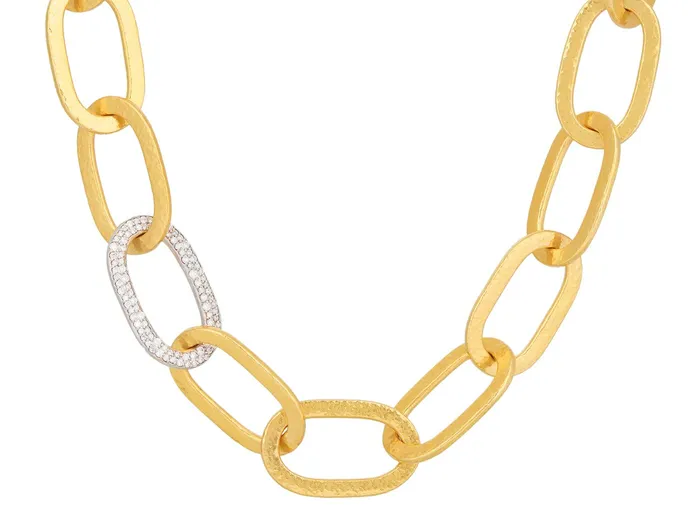 GURHAN Hoopla Gold Link Short Necklace 25x12mm Flat Oval Links Diamond Pave GG GOLD NEW Necklaces GURHAN Hoopla Gold Link Short Necklace 25x12mm Flat Oval Links Diamond Pave GG GOLD NEW Necklaces