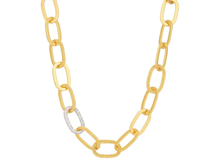 GURHAN Hoopla Gold Link Short Necklace 25x12mm Flat Oval Links Diamond Pave GG GOLD NEW Necklaces