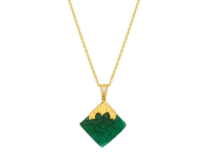 GURHAN Spell Gold Emerald Pendant Necklace 20mm Carved Square Stone GG GOLD OOAK Necklaces GURHAN Spell Gold Emerald Pendant Necklace 20mm Carved Square Stone GG GOLD OOAK Necklaces