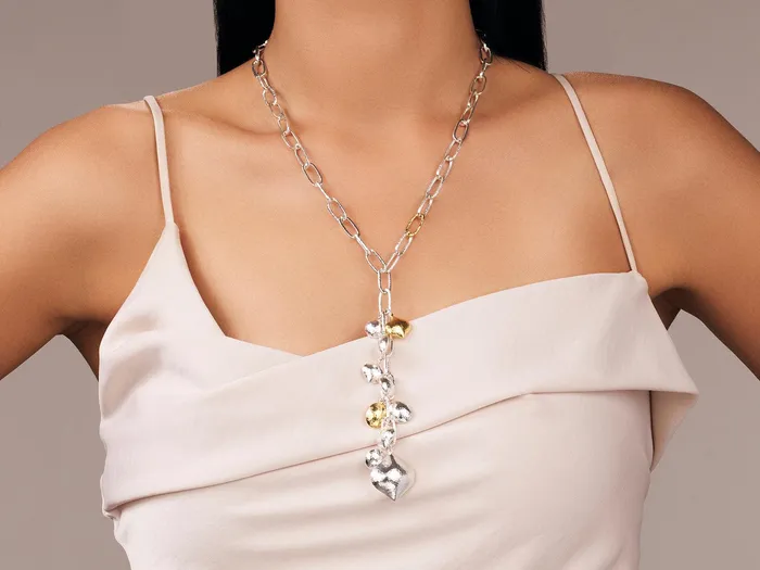 GURHAN Spell Sterling Silver Tassel Short Necklace Mixed Puffed Shapes Gold Accents GG SILVER CLR Necklaces