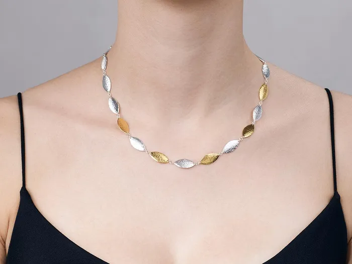 GURHAN Willow Sterling Silver SingleStrand Short Necklace 18mm Flakes Gold Accents GG SILVER CLS Necklaces