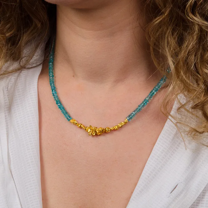 Gzahav Necklaces Apatite and Gold Bites Necklace