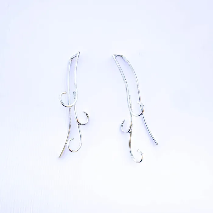 Hoops By Hand Earrings Curve Wave Drop OR Climbing Earrings Sterling Silver