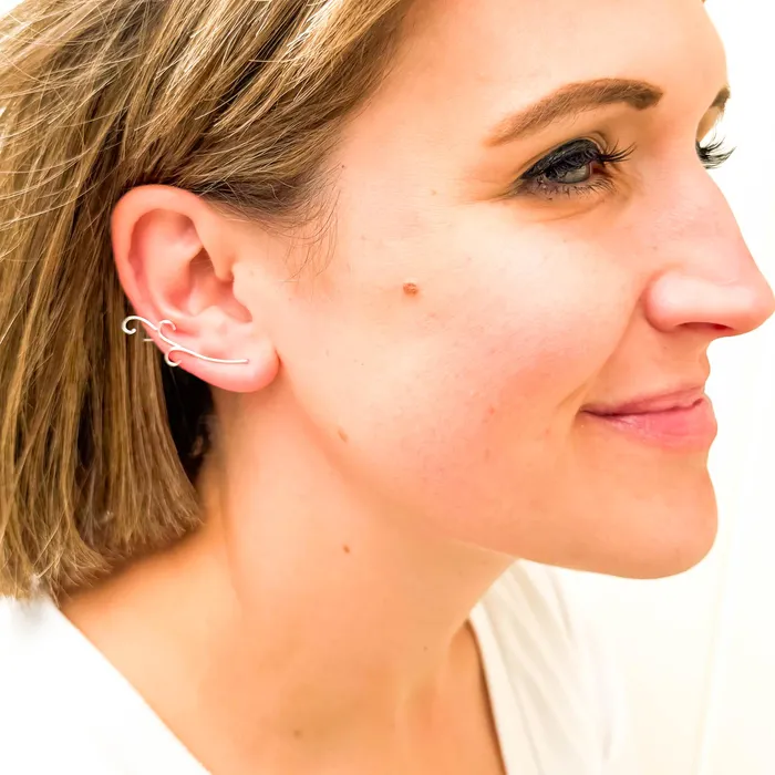 Hoops By Hand Earrings Curve Wave Drop OR Climbing Earrings Sterling Silver
