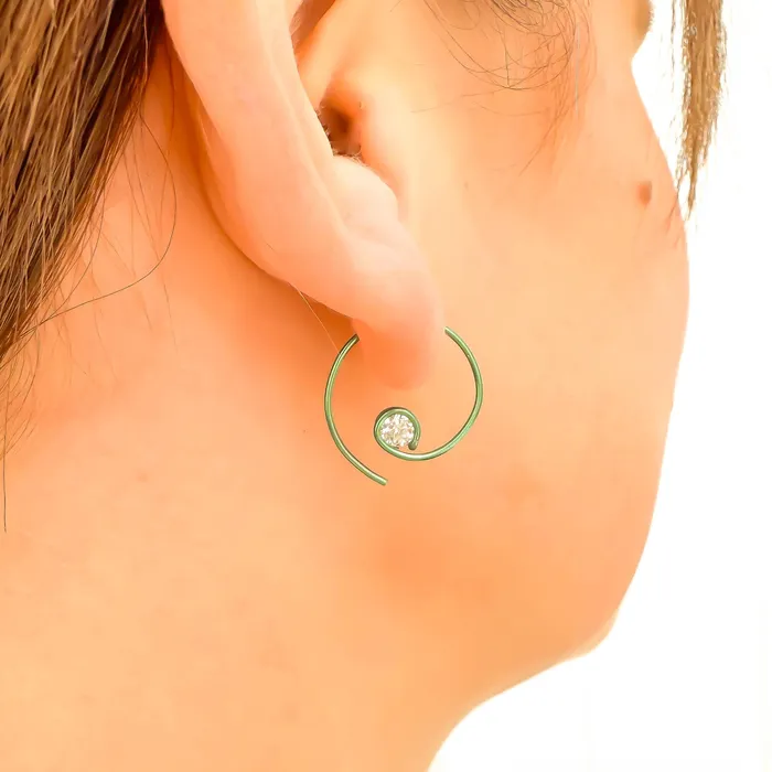 Hoops By Hand Earrings Green Mini CZ Spiral Hoop Earrings Niobium