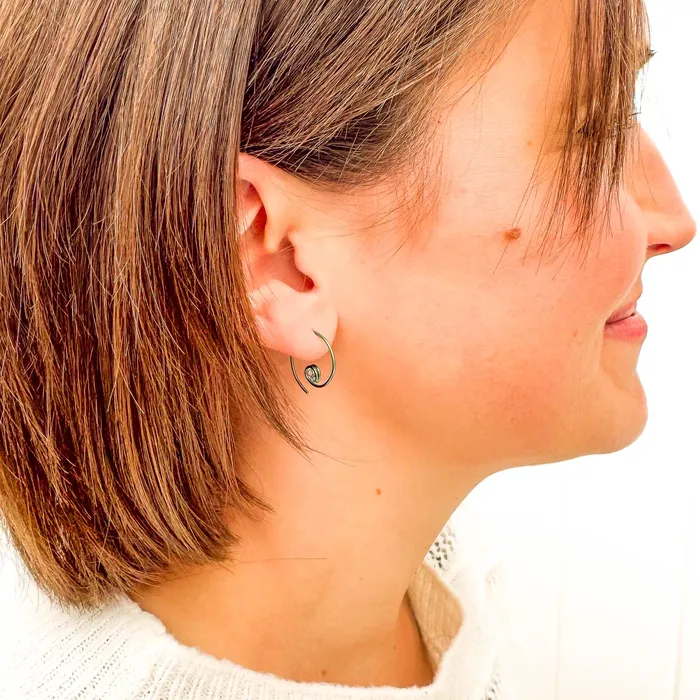 Hoops By Hand Earrings Green Mini CZ Spiral Hoop Earrings Niobium