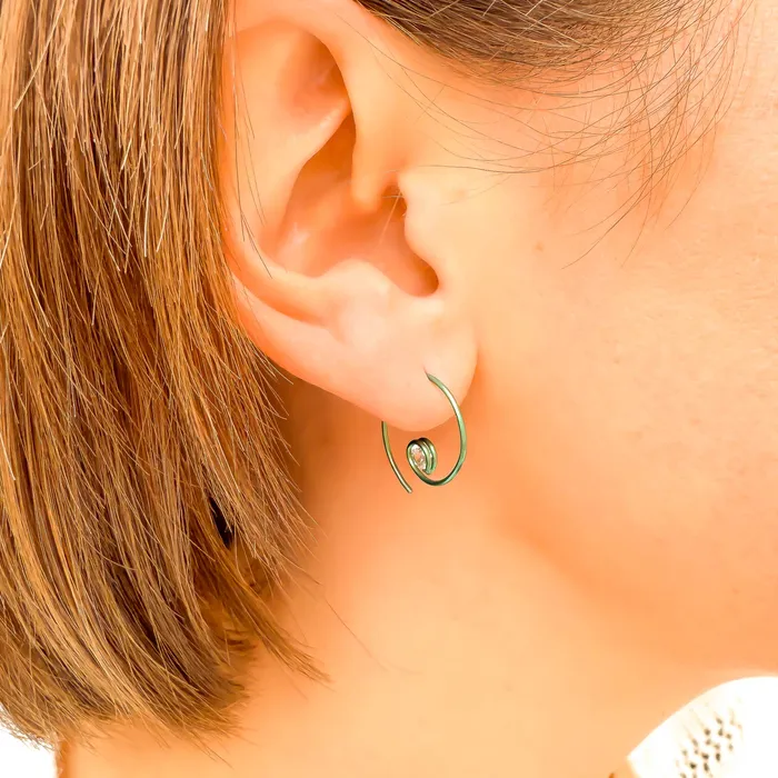 Hoops By Hand Earrings Green Mini CZ Spiral Hoop Earrings Niobium