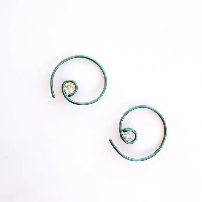 Hoops By Hand Earrings Green Mini CZ Spiral Hoop Earrings Niobium