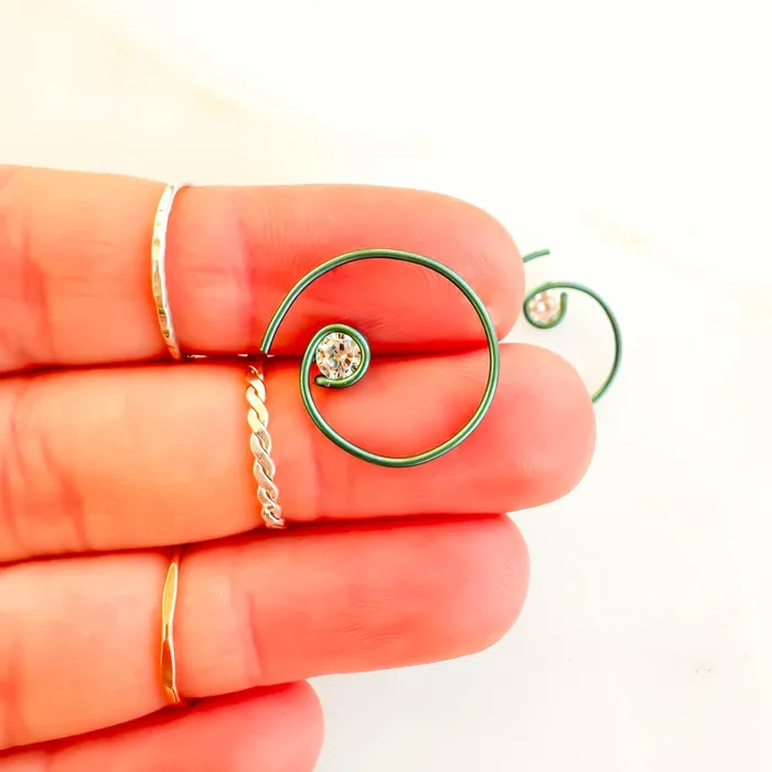 Hoops By Hand Earrings Green Mini CZ Spiral Hoop Earrings Niobium