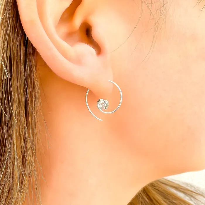 Hoops By Hand Earrings Mini CZ Spiral Hoop Earrings Sterling Silver