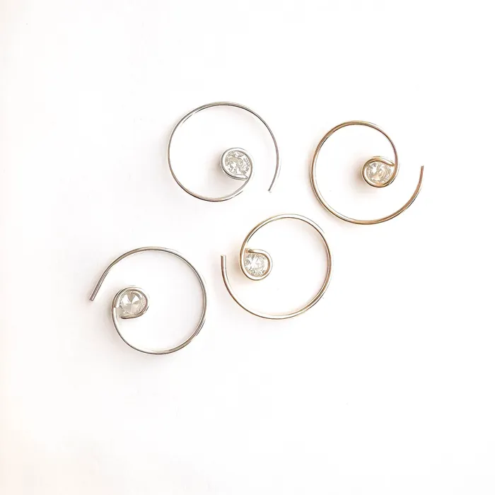 Hoops By Hand Earrings Mini CZ Spiral Hoop Earrings Sterling Silver