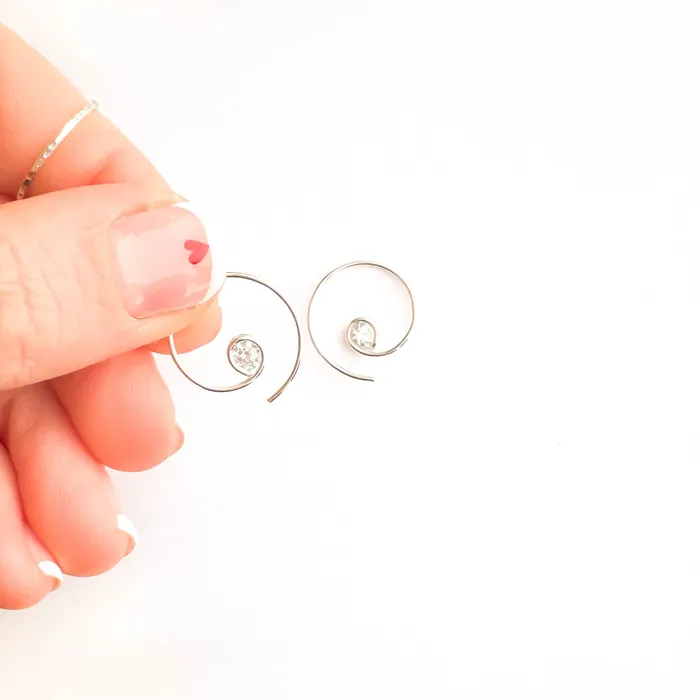 Hoops By Hand Earrings Mini CZ Spiral Hoop Earrings Sterling Silver