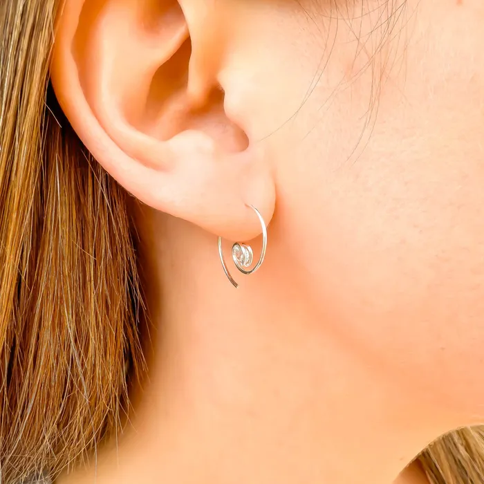Hoops By Hand Earrings Mini CZ Spiral Hoop Earrings Sterling Silver