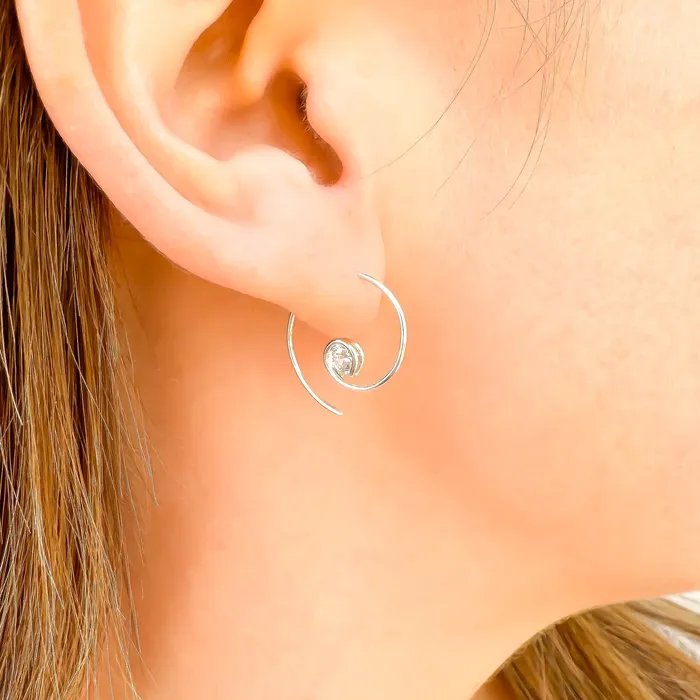 Hoops By Hand Earrings Mini CZ Spiral Hoop Earrings Sterling Silver