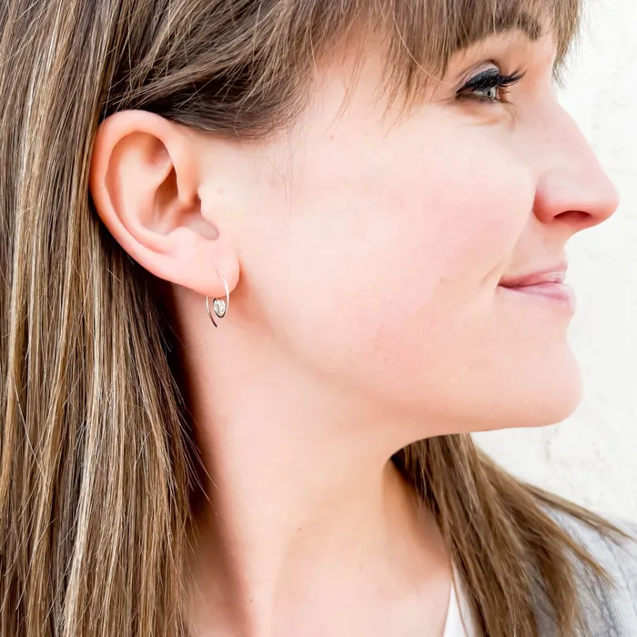 Hoops By Hand Earrings Mini CZ Spiral Hoop Earrings Sterling Silver
