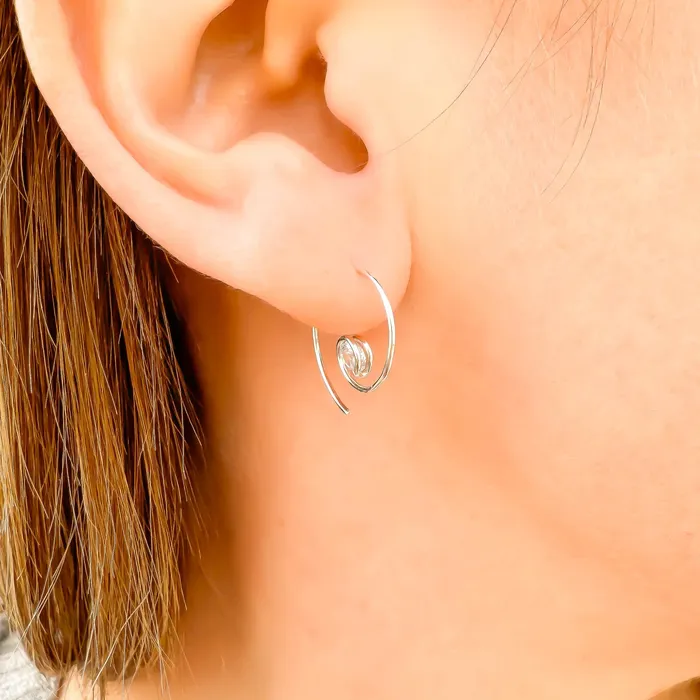 Hoops By Hand Earrings Mini CZ Spiral Hoop Earrings Sterling Silver