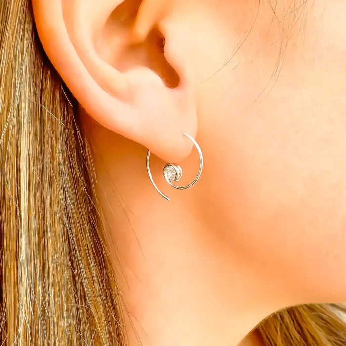 Hoops By Hand Earrings Mini CZ Spiral Hoop Earrings Sterling Silver