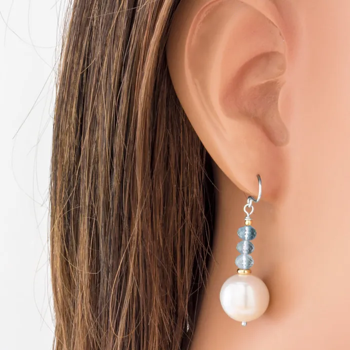 Impressionist Collection Aquamarine Freshwater Pearl Earrings Elisa Ilana Earrings