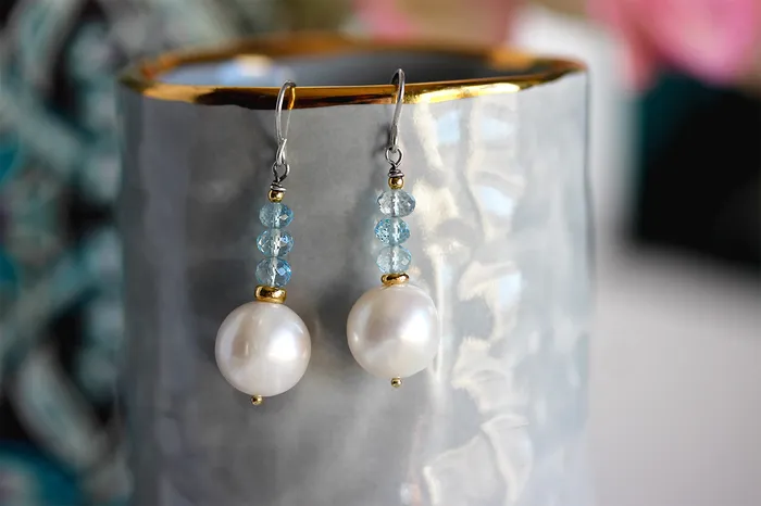Impressionist Collection Aquamarine Freshwater Pearl Earrings Elisa Ilana Earrings