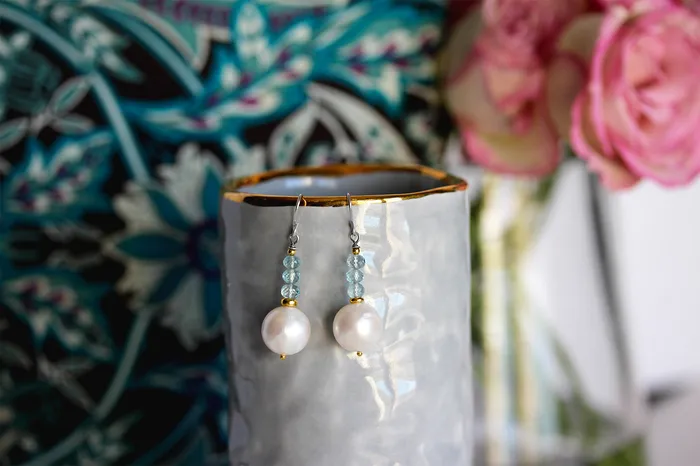 Impressionist Collection Aquamarine Freshwater Pearl Earrings Elisa Ilana Earrings