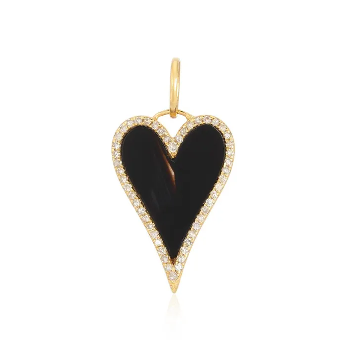 Modern Pave Outline Stone Heart Charm Alev Collection Charm Necklaces