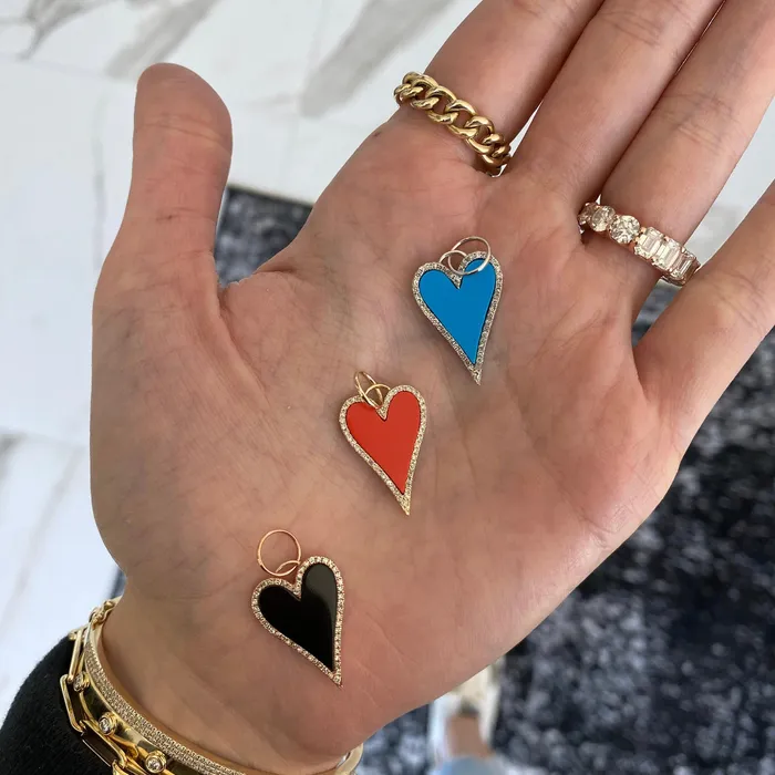 Modern Pave Outline Stone Heart Charm Alev Collection Charm Necklaces