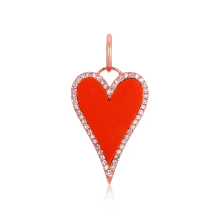 Modern Pave Outline Stone Heart Charm Alev Collection Charm Necklaces
