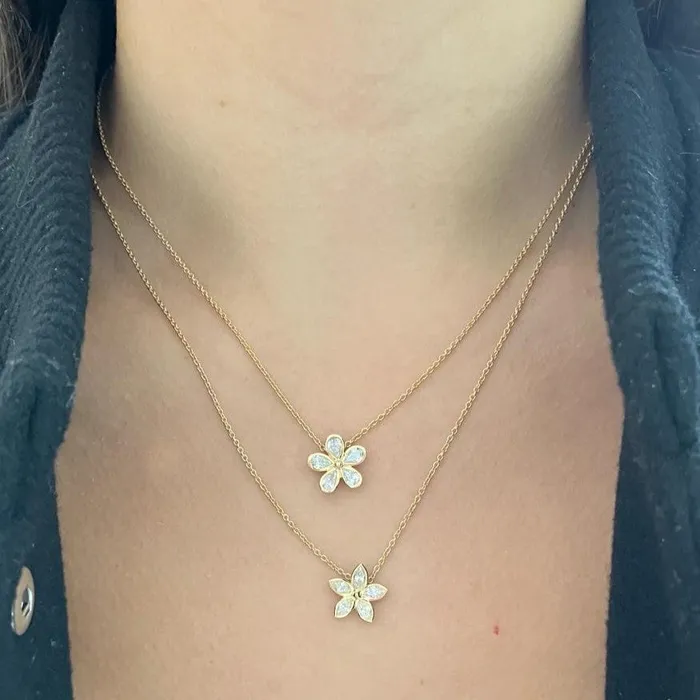 Necklaces Alev Collection Marquise Bezel Flower Chain Necklace