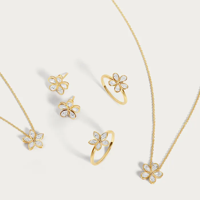 Necklaces Alev Collection Marquise Bezel Flower Chain Necklace