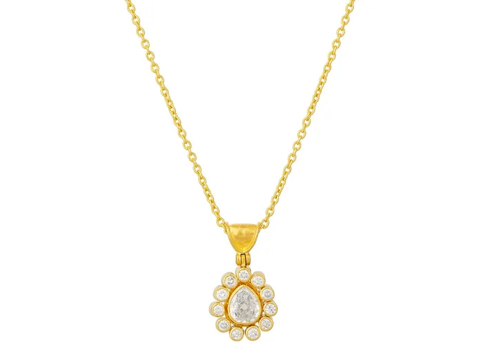 Necklaces GG GOLD OOAK GURHAN Elements Gold Diamond Pendant Necklace 7x6mm Teardrop set in Diamond Frame Necklaces GG GOLD OOAK GURHAN Elements Gold Diamond Pendant Necklace 7x6mm Teardrop set in Diamond Frame