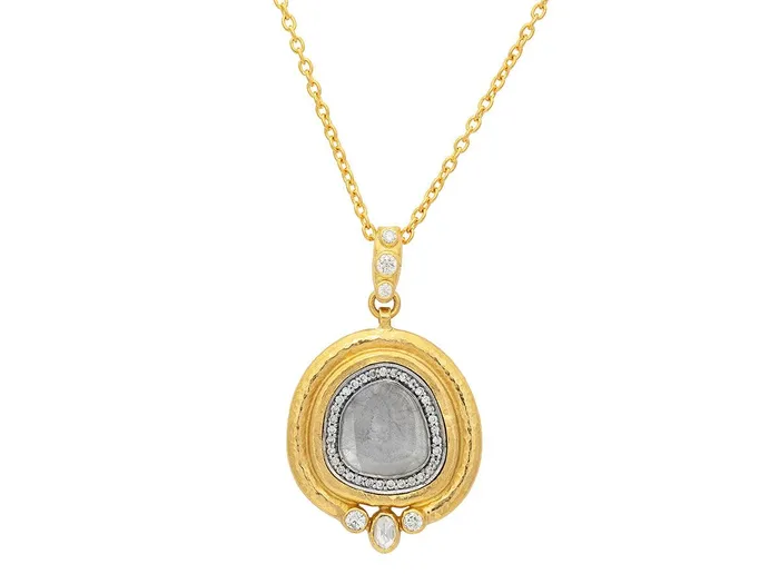Necklaces GG GOLD OOAK GURHAN Muse Gold Diamond Slice Pendant Necklace 18x16mm Amorphous set in Wide Frame