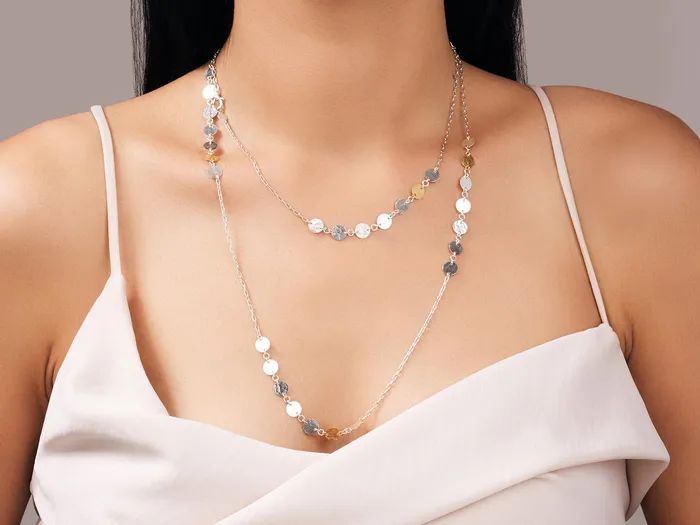 Necklaces GG SILVER CLR GURHAN Lush Sterling Silver Station Long Necklace 7mm Flakes Gold Accents