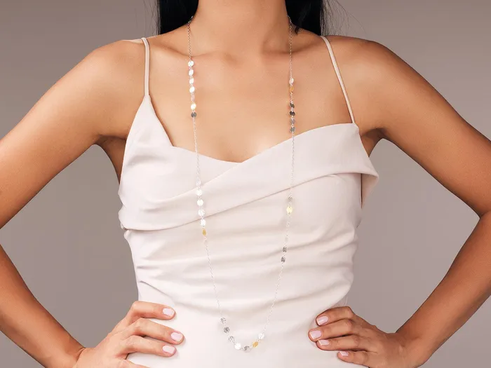 Necklaces GG SILVER CLR GURHAN Lush Sterling Silver Station Long Necklace 7mm Flakes Gold Accents
