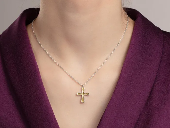 Necklaces GG SILVER CLS GURHAN Cross Sterling Silver Pendant Necklace 24x17mm Gold Accents