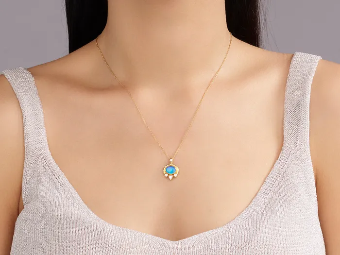 Necklaces GURHAN Muse Gold Opal Pendant Necklace 9x7mm Oval set in Wide Frame GG GOLD OOAK
