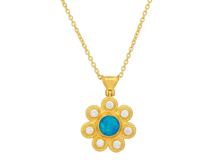 Necklaces GURHAN Pointelle Gold Opal Pendant Necklace 8mm Round Center Stone GG GOLD OOAK Necklaces GURHAN Pointelle Gold Opal Pendant Necklace 8mm Round Center Stone GG GOLD OOAK