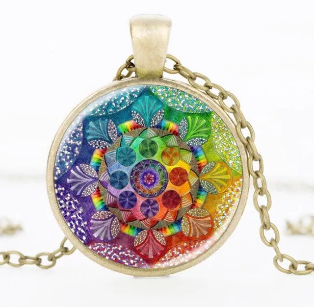 Necklaces Handmade Om Symbol Buddhism Mandala Pendant Necklace sparklingselections