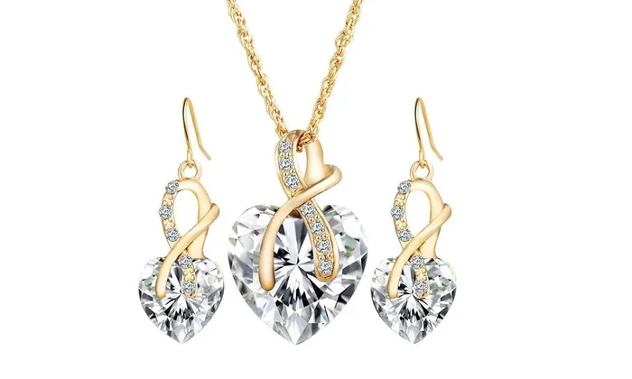 Necklaces sparklingselections Romantic Heart Crystal Earrings Necklace Set
