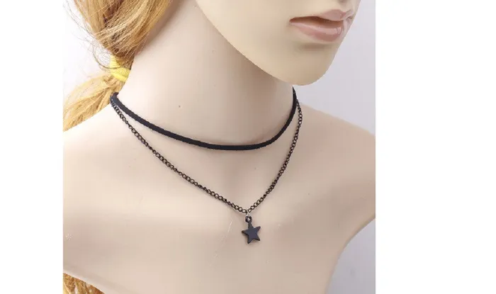 Necklaces sparklingselections Simple Double Star Pendant choker Necklace Necklaces sparklingselections Simple Double Star Pendant choker Necklace