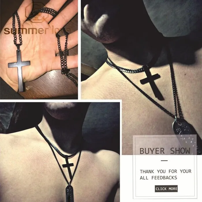 Necklaces Summer Love Jewelry Mens Cross Necklaces For Women Men Stainless Steel Black Color Pendant Prayer Necklace Jewelry sparklingselections
