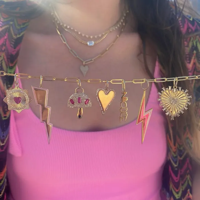 Outline Pave Heart Charm Alev Collection Charm Necklaces