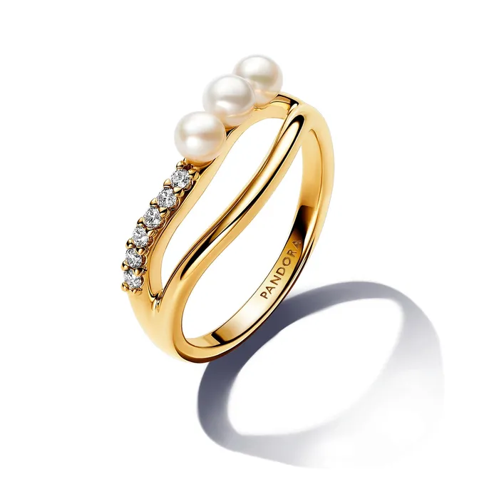 Pandora Rings Pandora Treated Freshwater Cultured Pearl Organically Shaped Double Band Ring Pandora Rings Pandora Treated Freshwater Cultured Pearl Organically Shaped Double Band Ring